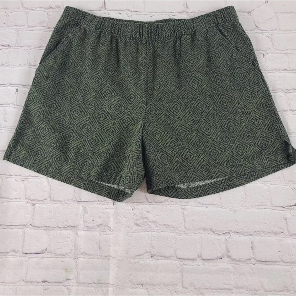 Weatherproof Vintage Womens Large Washable Linen Shorts Green Black Geometric